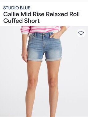 Studio Light Blue Mid-Rise Rolled Cuff Denim Shorts